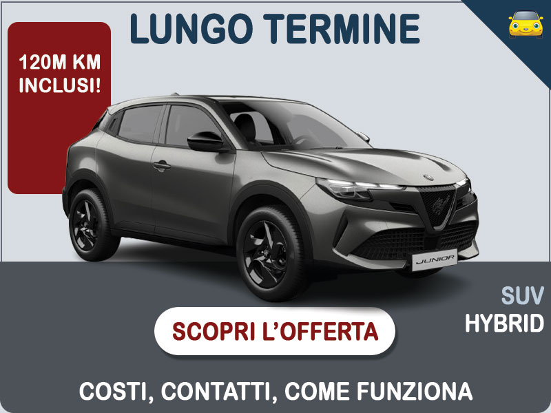 Offerta SUV e CrossOver Noleggio ALFA ROMEO JUNIOR 1.2 Hybrid eDCT6: scopriamo l'offerta promossa dal broker Medicredit Rent Ibrida - benzina (MHEV)  foto 0