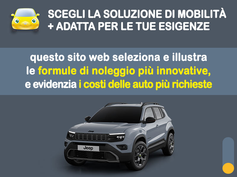 Offerta SUV e CrossOver Noleggio JEEP AVENGER e-Hybrid automatica: l'offerta del broker Medicredit Rent con la formula speciale 