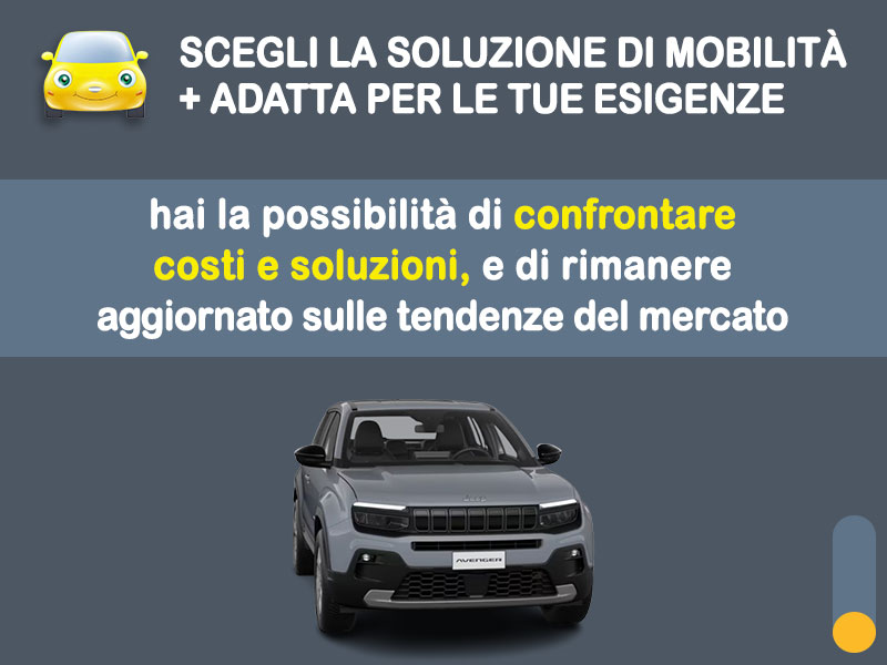 Offerta SUV e CrossOver Noleggio JEEP AVENGER e-Hybrid automatica: l'offerta del broker Medicredit Rent con la formula speciale 