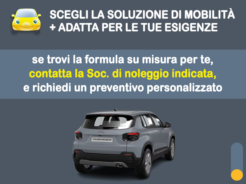 Offerta SUV e CrossOver Noleggio JEEP AVENGER e-Hybrid automatica: l'offerta del broker Medicredit Rent con la formula speciale 