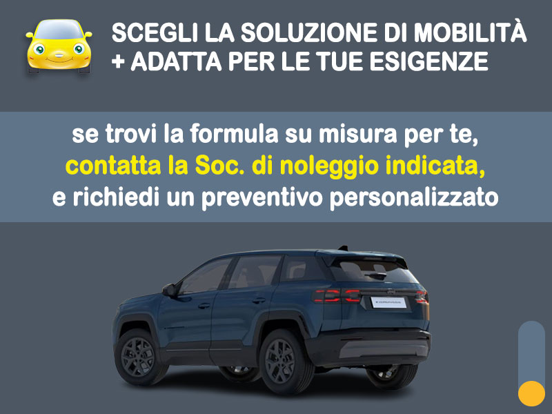 Offerta SUV e CrossOver Noleggio JEEP COMPASS e-Hybrid automatica: l'offerta del broker Medicredit Rent con la formula speciale 