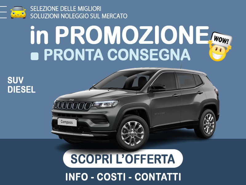 Offerta SUV e CrossOver Noleggio JEEP COMPASS 1.6 Mjt 96kW Limited: scopriamo l'offerta in promozione con auto in pronta consegna del broker Medicredit Rent Diesel  foto 0