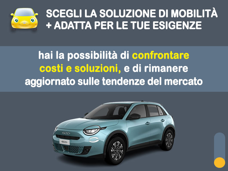 Offerta SUV e CrossOver Noleggio FIAT 600 hybrid automatica: l'offerta noleggio PAY-PER-USE del broker Medicredit Rent con la formula speciale 