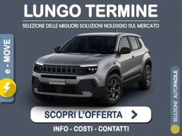 Offerta SUV e CrossOver JEEP AVENGER elettrica Longitude: l'offerta noleggio del broker Medicredit Rent con la formula speciale e-MOVE di Leasys Elettrica 