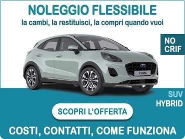 Offerta SUV e CrossOver Noleggio flessibile FORD PUMA 1.0 EcoBoost Hybrid: l'offerta di Medicredit Rent disponibile anche per segnalati in Crif e soc. neocostituite Ibrida - benzina (MHEV) 